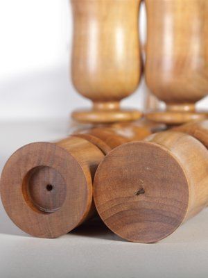 Home Decor Portable Walnut Wood Candleholders, Czechoslovakia, 1980s, Set Of 5 photo
