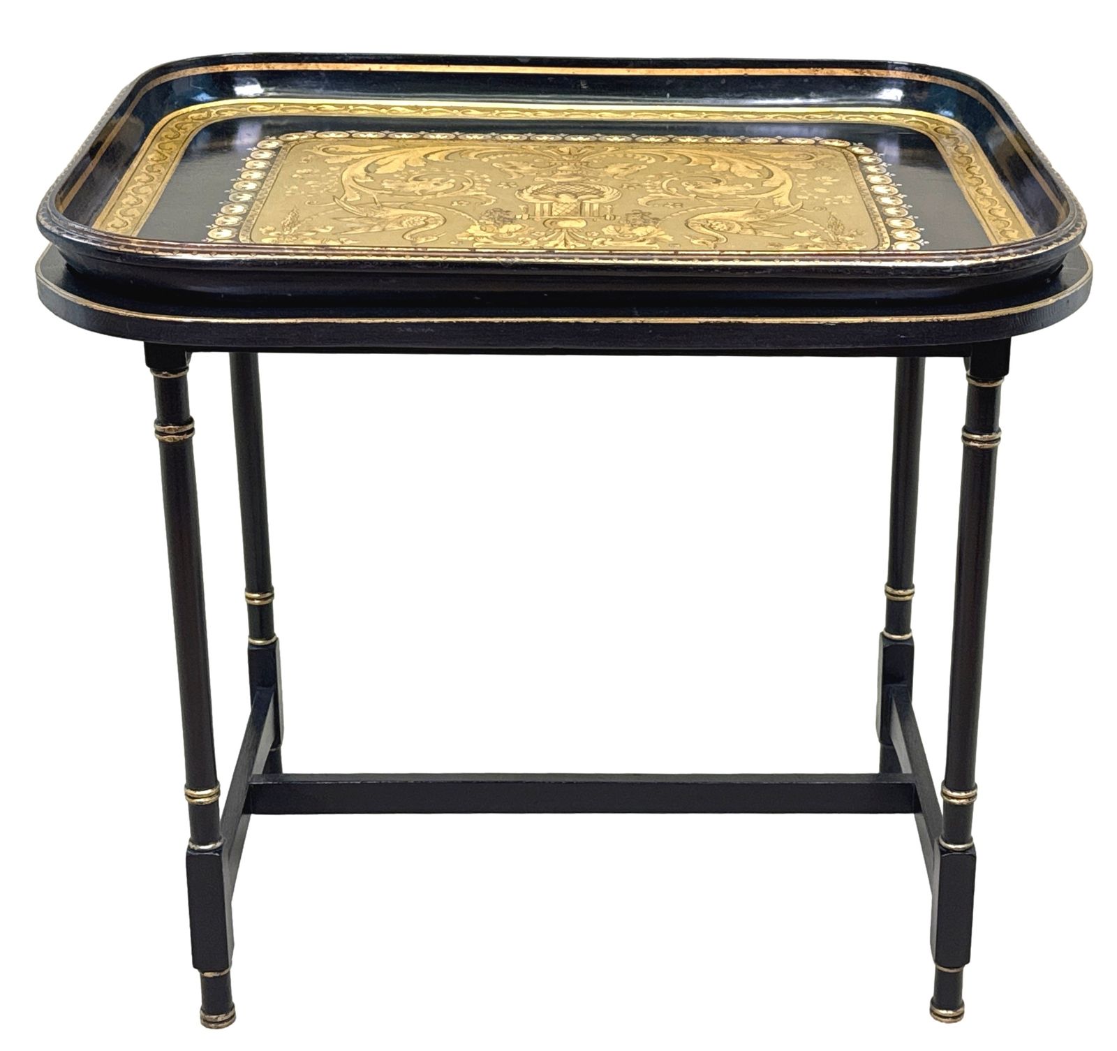 photo furniture Fine 19th Century Papier Mache Tray On Stand (England, Dated 1875)