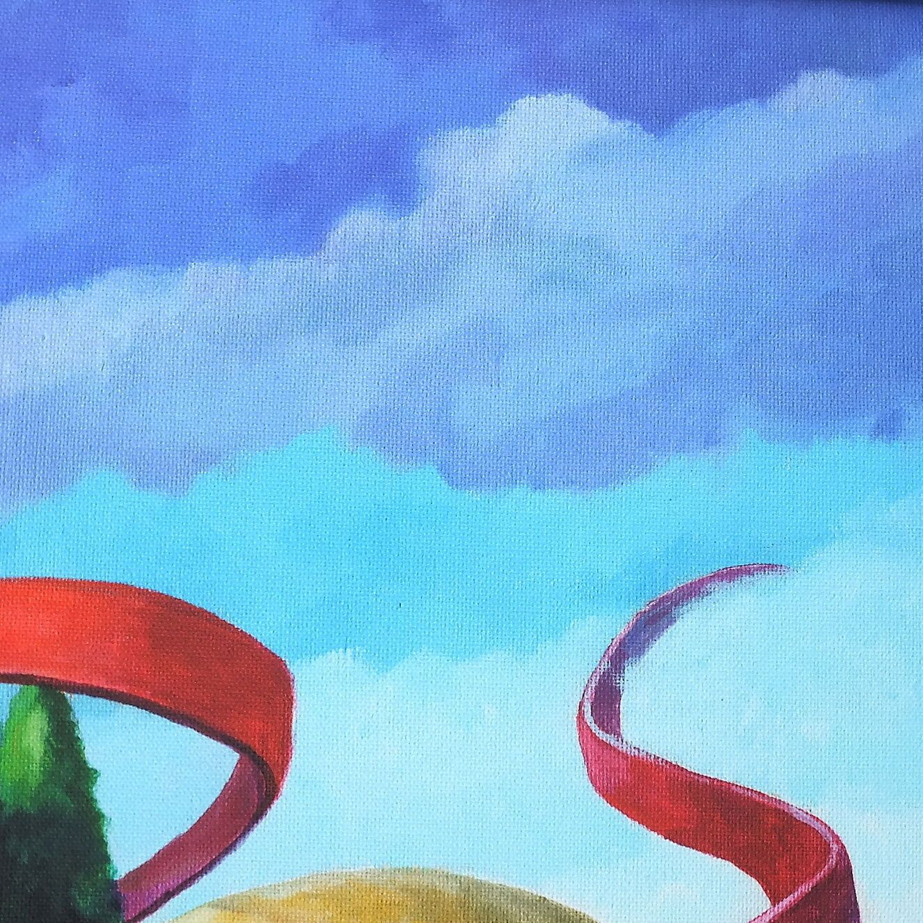 Vintage Original Acrylic Painting On Canvas 'Castle Road, Red Ribbon' By Richard Cafiero C1980 photo Art