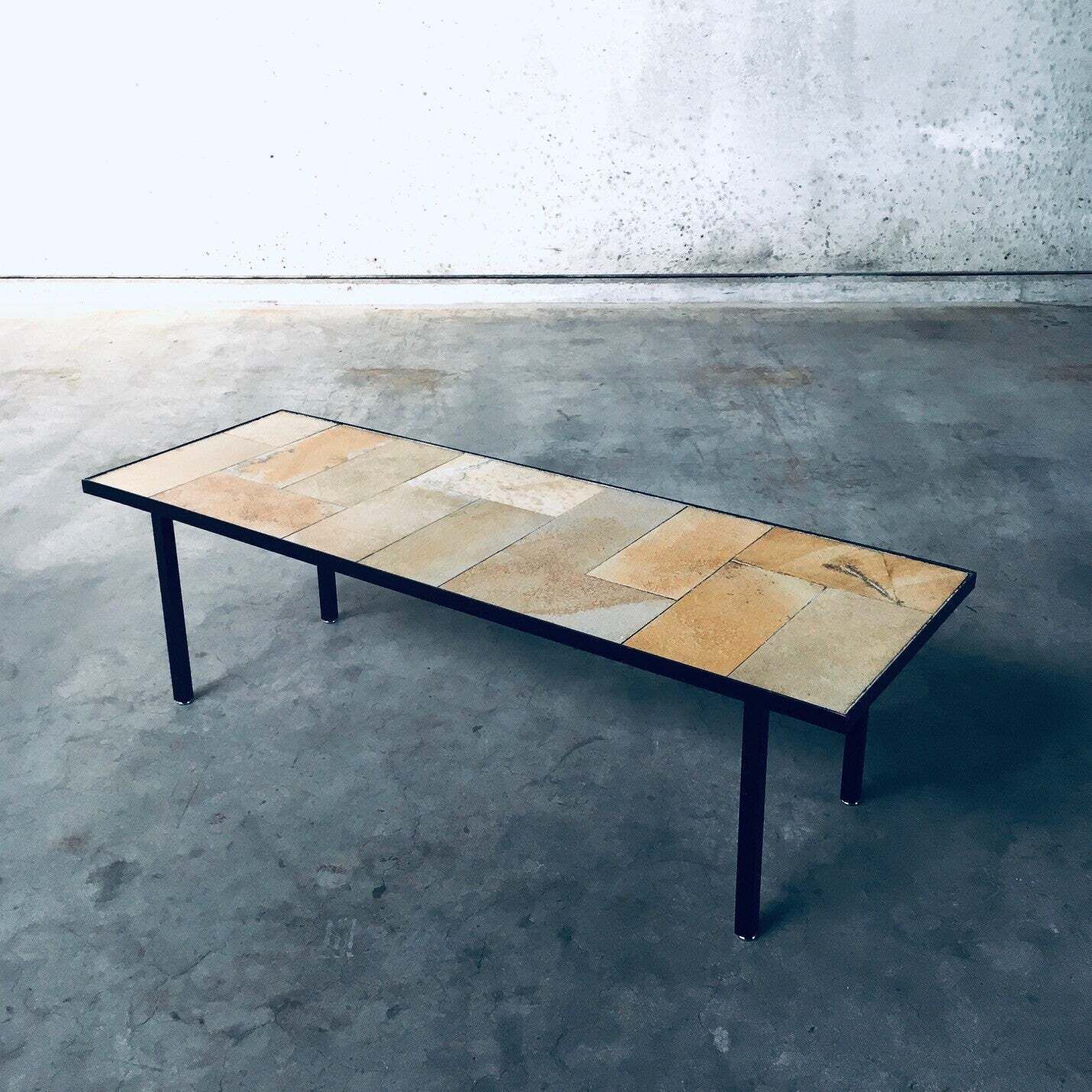 Midcentury Minimalist Design Ceramic Tile Coffee Table, France 1960's photo vinterior