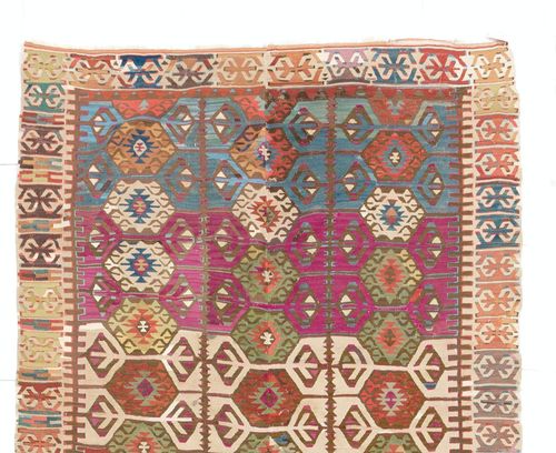 4.8x12.2 Ft Antique Turkish Konya Kilim Rug, Flat Weave Floor Covering, Ca 1890 photo furniture