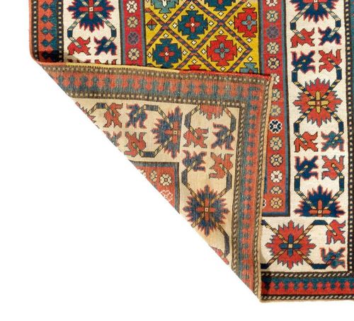 3.7x8.8 Ft Antique Yellow Ground Caucasian Kazak Rug, Ca 1880 photo Textiles