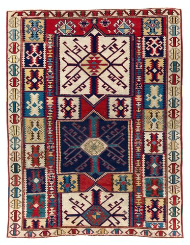 3.7x4.8 Ft Rare 19thcentury Antique Caucasian Shirvan Kuba Rug With Kilim Design