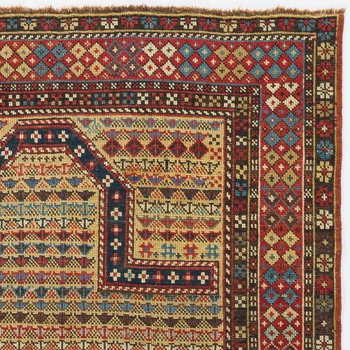 3.5x5 Ft Antique Caucasian Shirvan Prayer Rug, Rare Yellow Ground, Ca 1875 photo Textiles