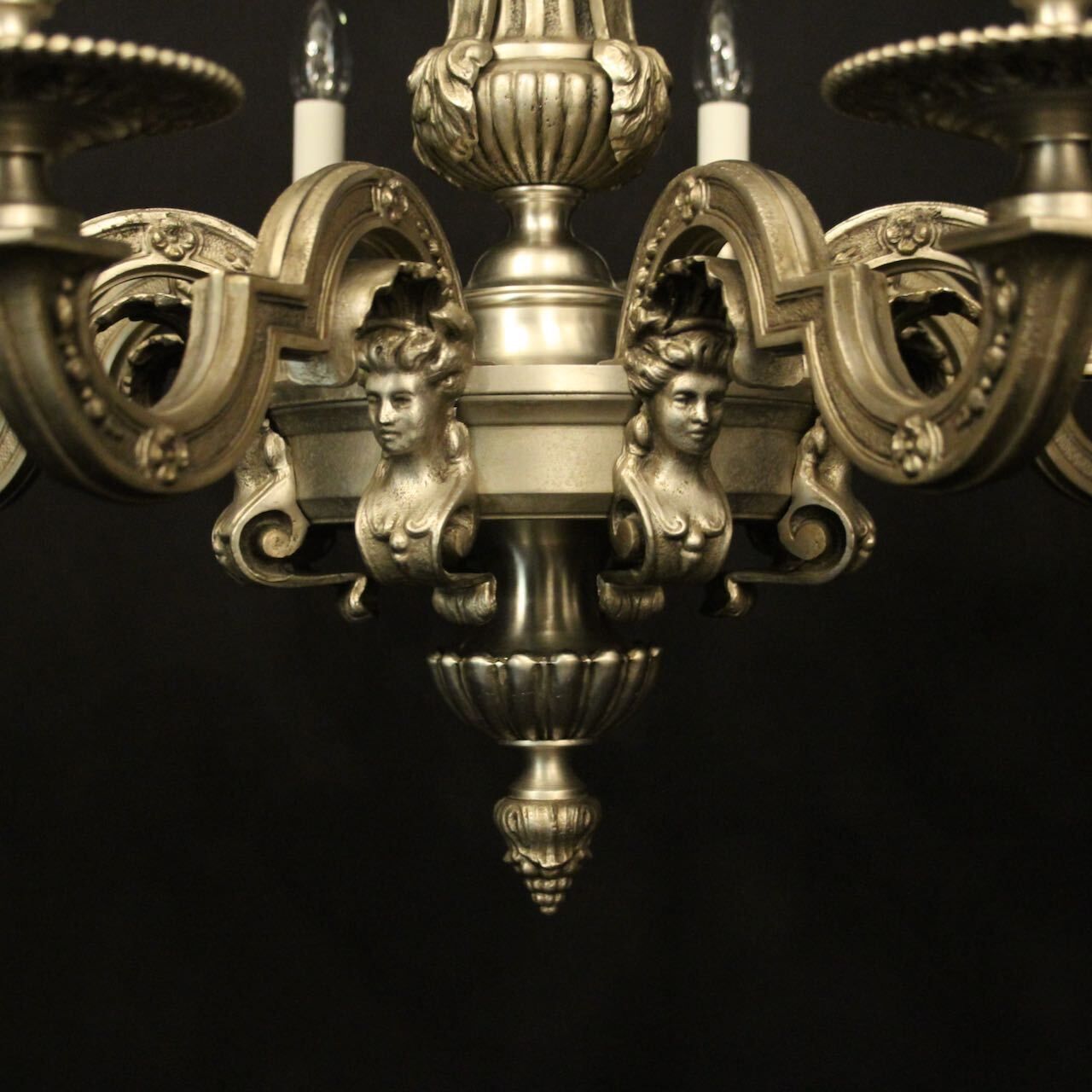 French Silver Bronze 8 Light Antique Chandelier photo for sale