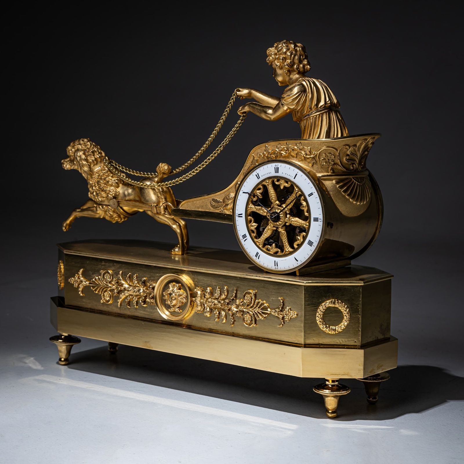Empire Mantel Clock With Putto In Chariot, Signed Thiery à Paris, Early 19th Century photo vintage
