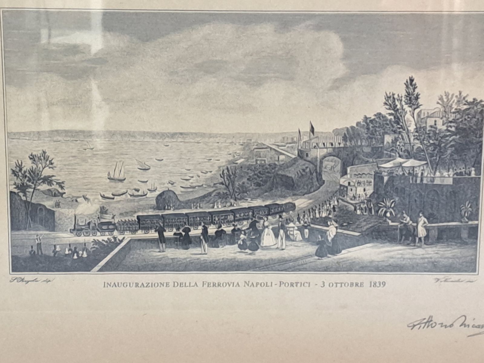 Railway Inauguration Neaples Portici Etching Print From Original 1839 Gouache