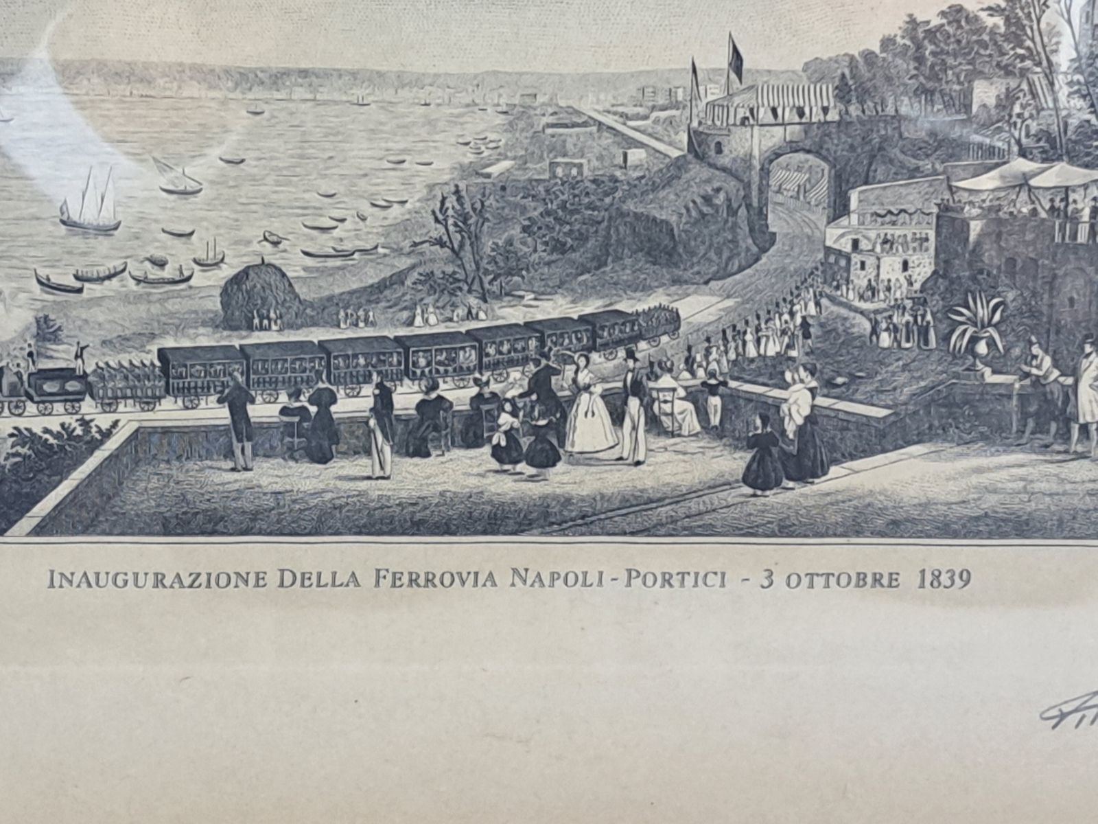 Railway Inauguration Neaples Portici Etching Print From Original 1839 Gouache photo vinterior