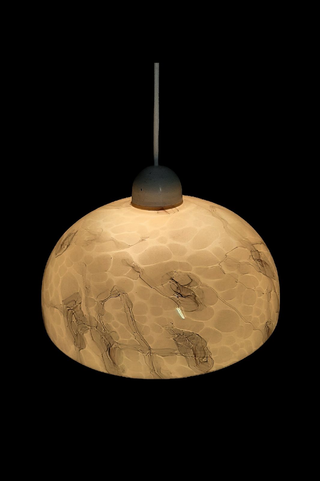 Art Deco Pendant Light Beige Marble Like Glass With Inner White Opaline Glass Layer Rare, Unique France 1930s photo vinterior