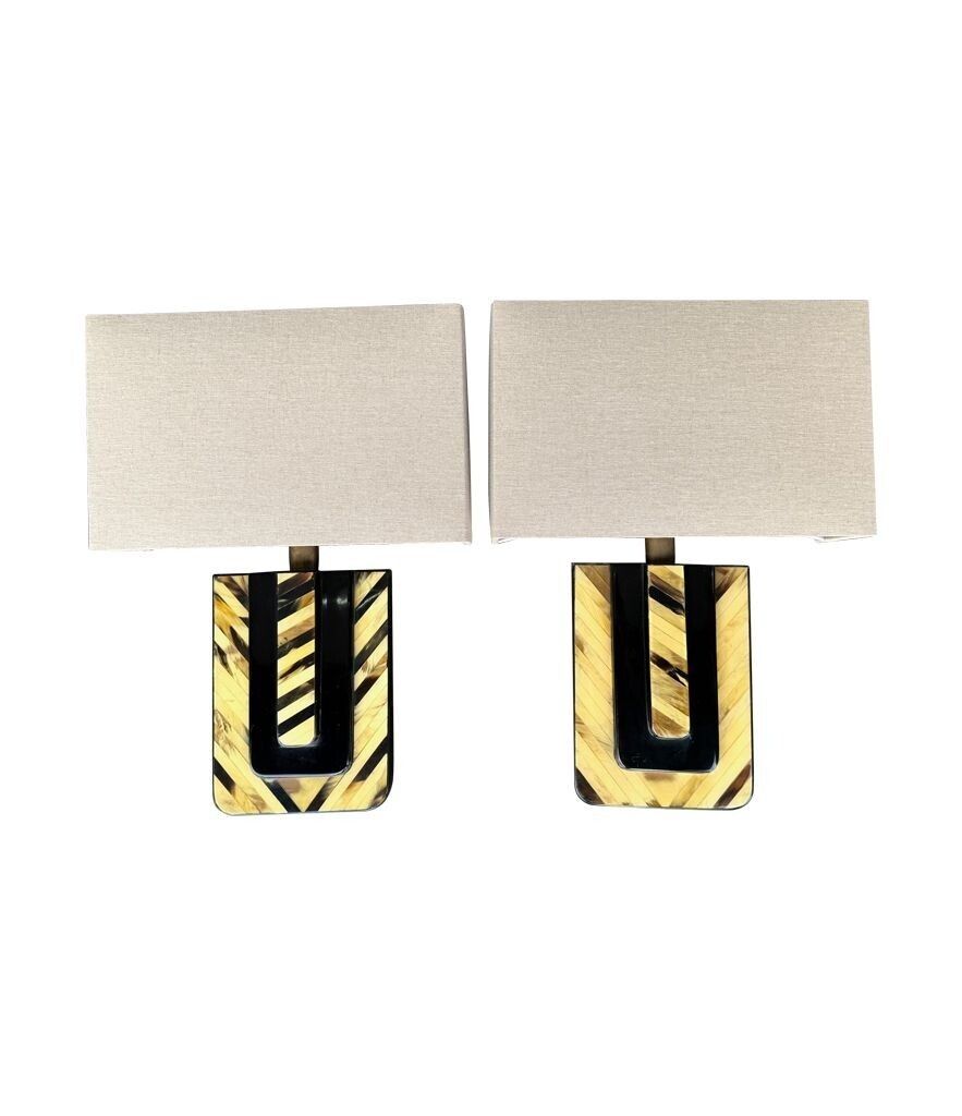 An Unusual Pair Of 1970s Italian Lacquered Marquetry Bone And Brass Wall Sconces photo for sale