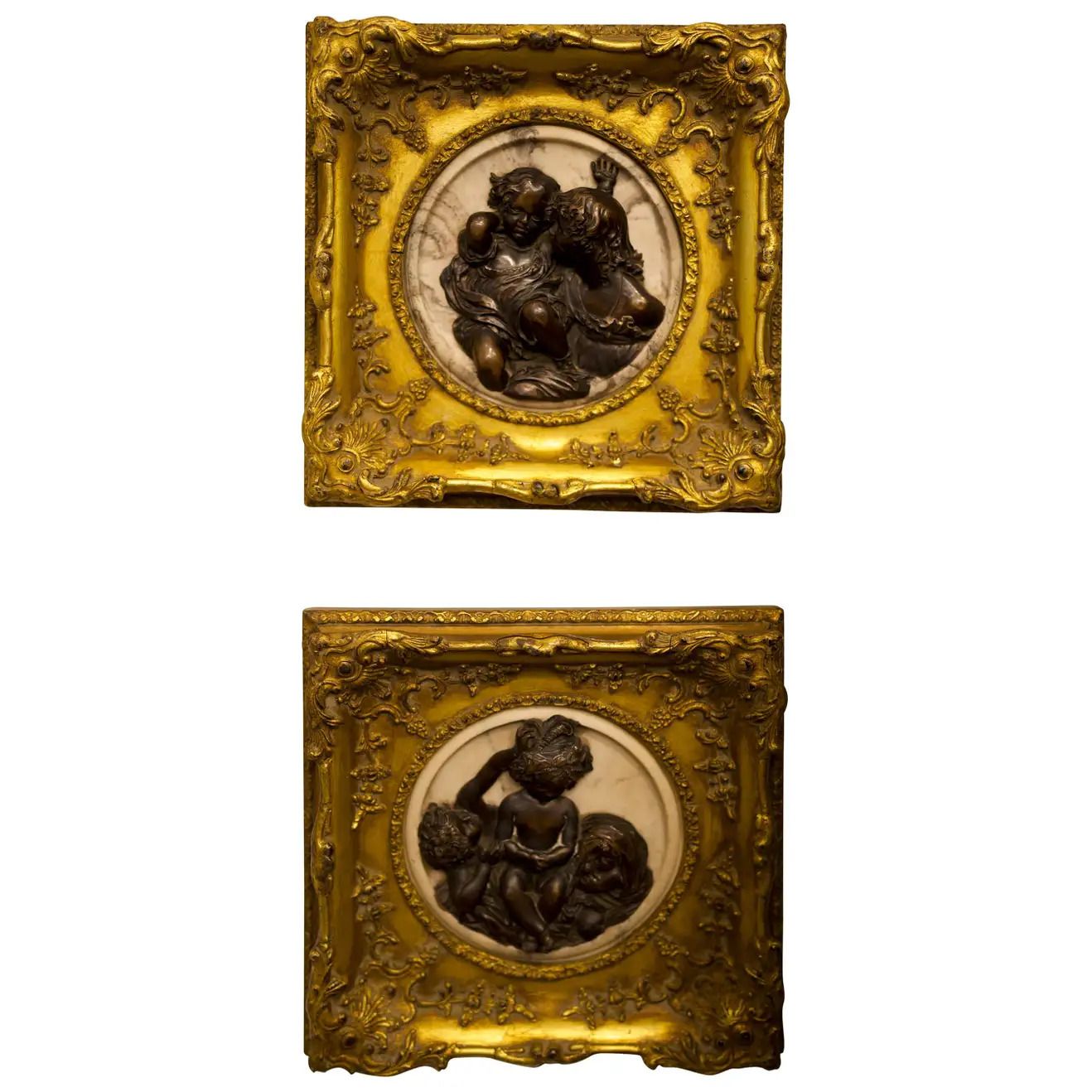 French Marble, Bronze And Giltwood Cameo Wall Art, Early 20th Century