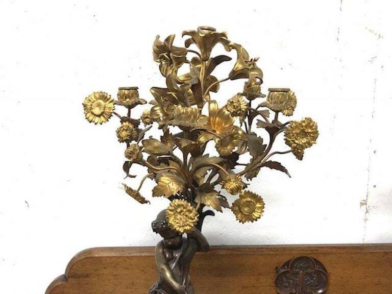 Pair Of French 19 Century Cast Bronze Putti 'Cherub' Candelabras photo vinterior