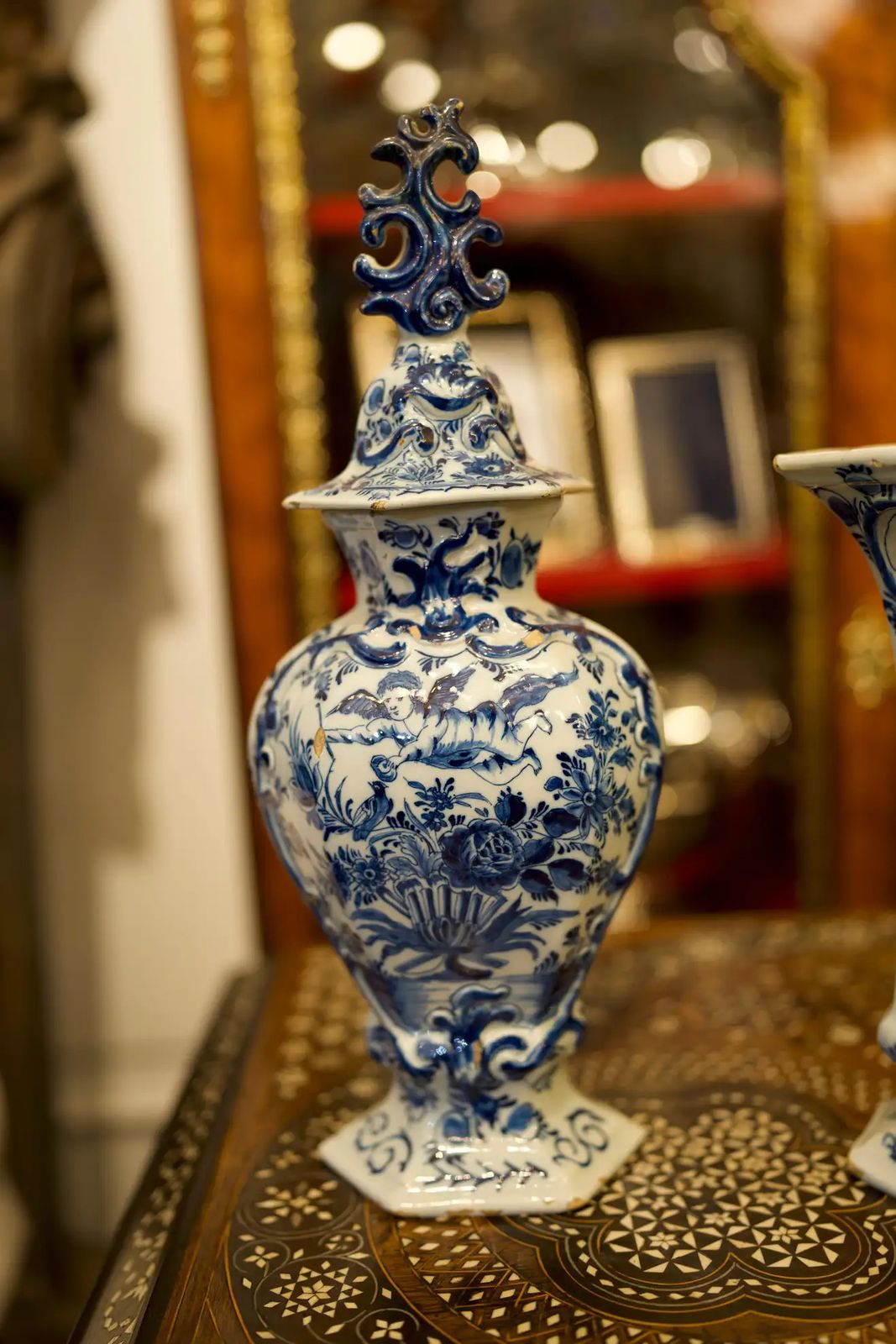 A Garniture Of Mid 18th Century Dutch Delft Blue And White Vases photo vintage
