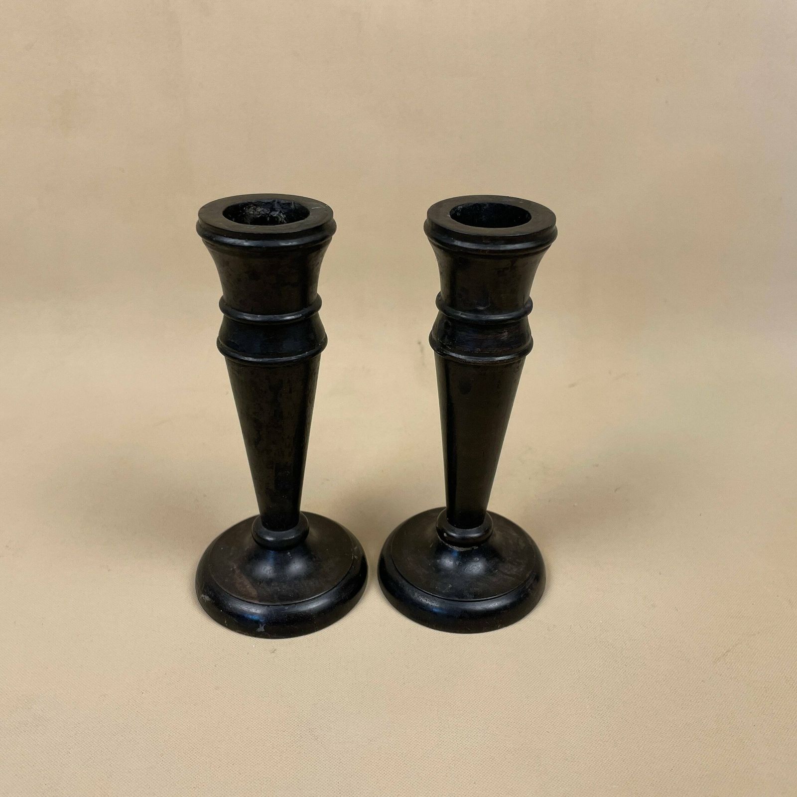 Antique Vintage Matching Pair Wooden Candlestick Candle Stick Vintage Dinner Candlesticks Wood Handmade Cottage Farmhouse Simple Black photo Home Decor