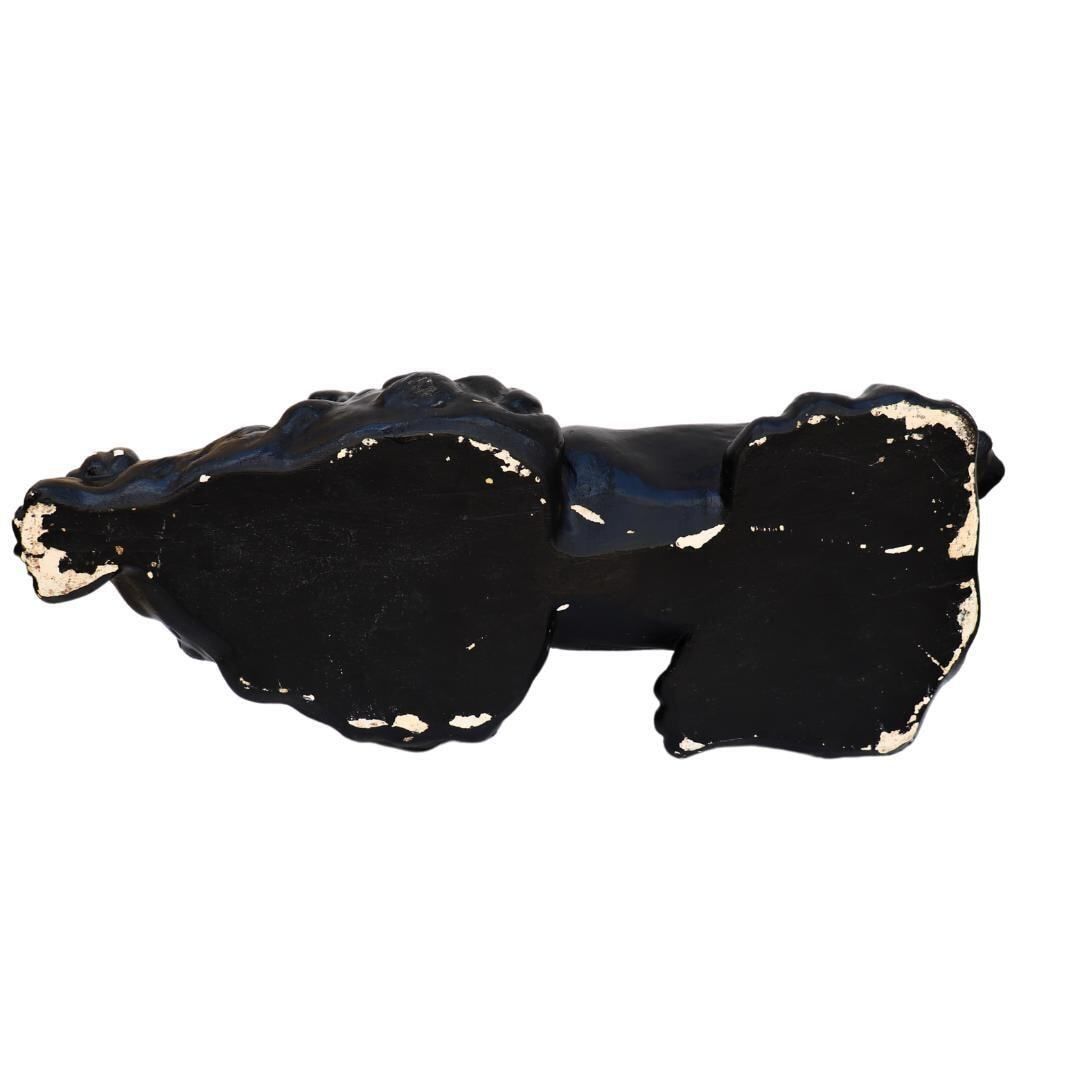 Large Mid Century British Black Chalkware Poodle Dog With Red Cherries Collar Glass |Eyes Sculpture In Resting Position 22 Inches Long photo Art