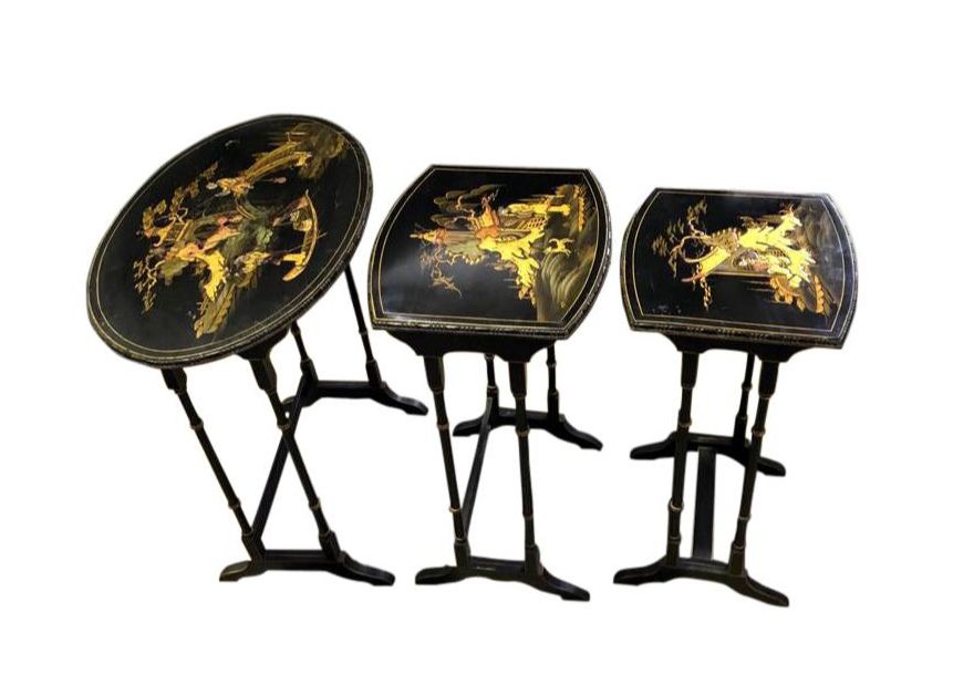 Set Of Three Carved Chinese Chinoiserie Nested Tables