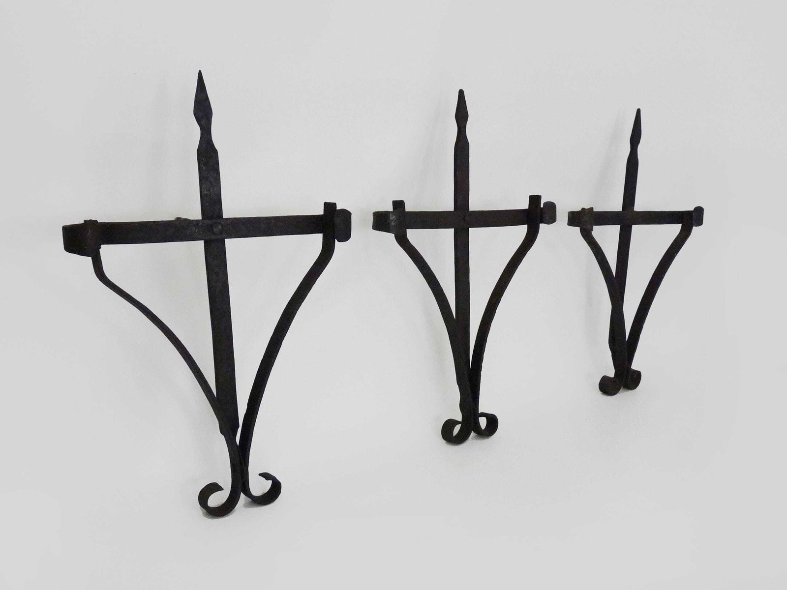 3 Large Wrought Iron Wall Candlesticks. 19th Century Outdoor Candlesticks photo furniture
