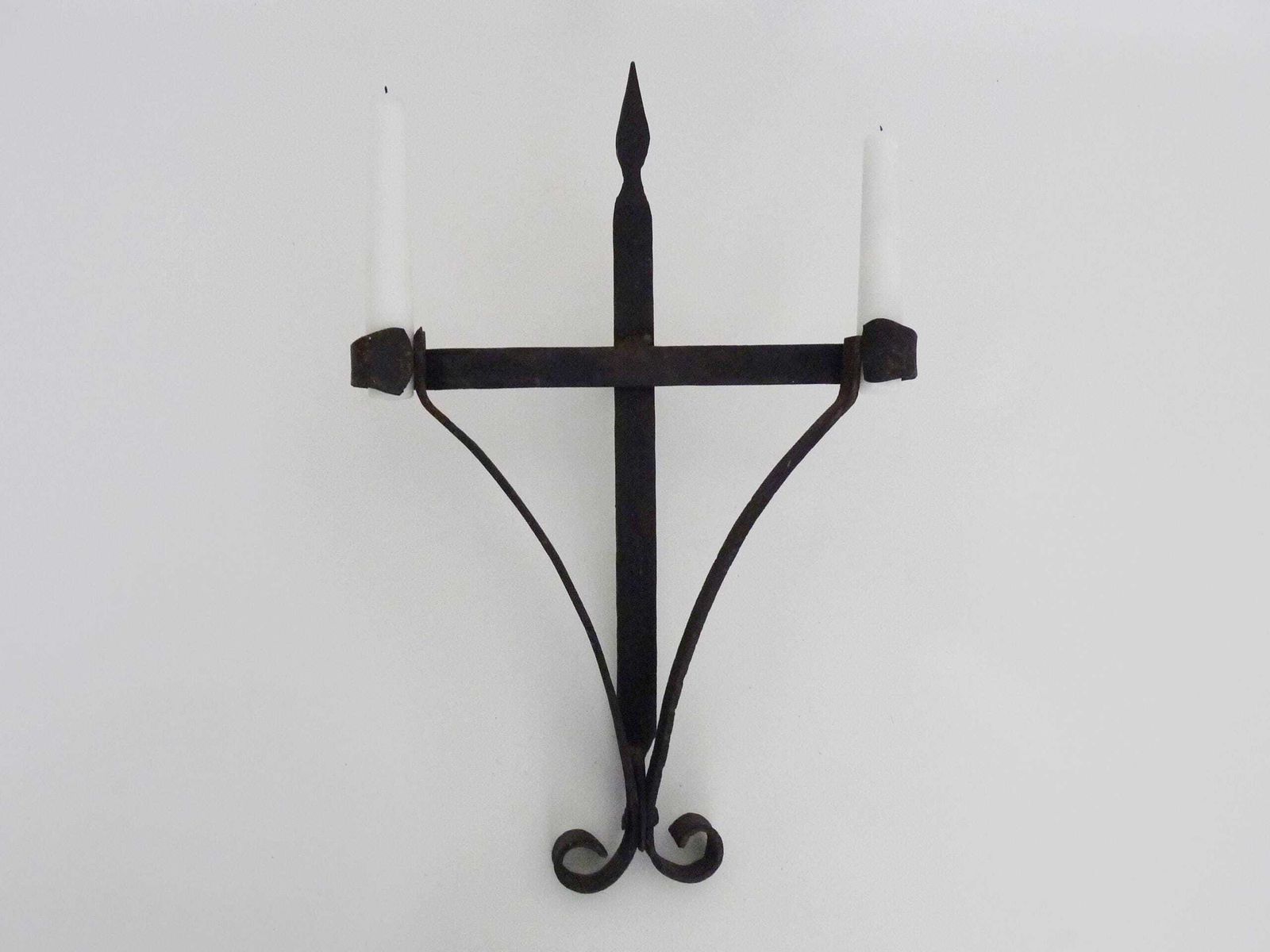 3 Large Wrought Iron Wall Candlesticks. 19th Century Outdoor Candlesticks photo 242.0