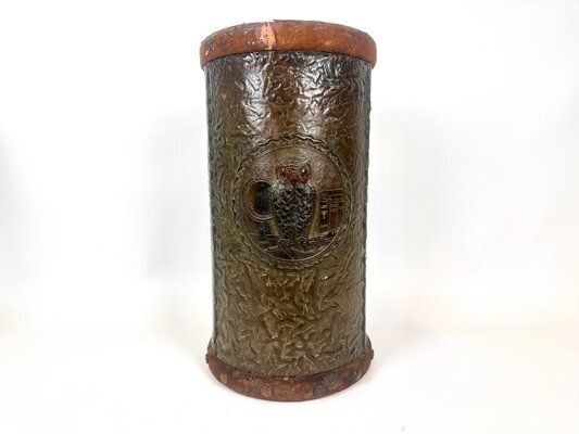 Embossed Leather Waste Paper Basket From Georg Hulbe, 1900s