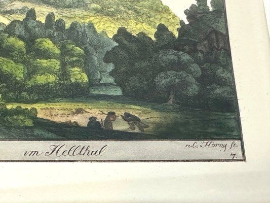 Konrad Horny After Carl Wolff, Todenwarth, Im Helltal, Color Etching On Paper, 18th Century, Framed photo Art