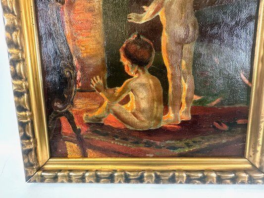 After Paul Peel, After The Bath, 1900s, Oil On Canvas, Framed photo furniture