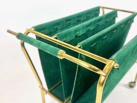 photo furniture Mid Century Brass And Leather Trolley Magazine Rack, 1950s