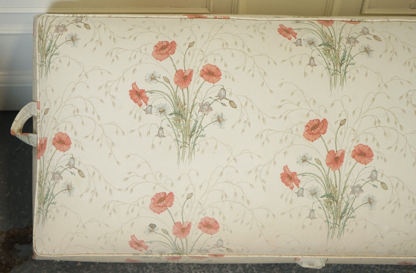 photo for sale Large Antique Victorian Poppy Flower Pattern Fabric Ottoman Chest Trunk  J1
