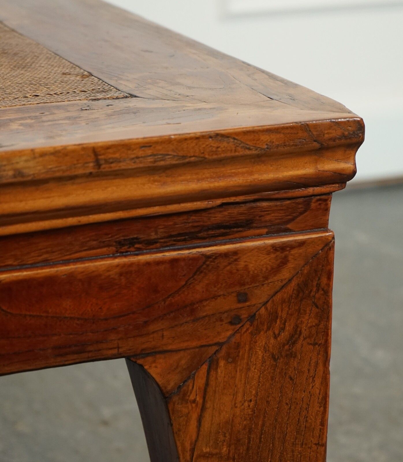 Large Antique Chinese Opium Coffee Table With Cane Inset Top J1 photo vintage