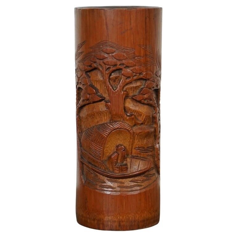 Old Chinese Bamboo Brush Pot Dried Flower Vase