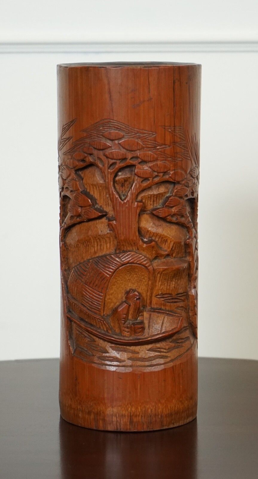 Old Chinese Bamboo Brush Pot Dried Flower Vase photo furniture