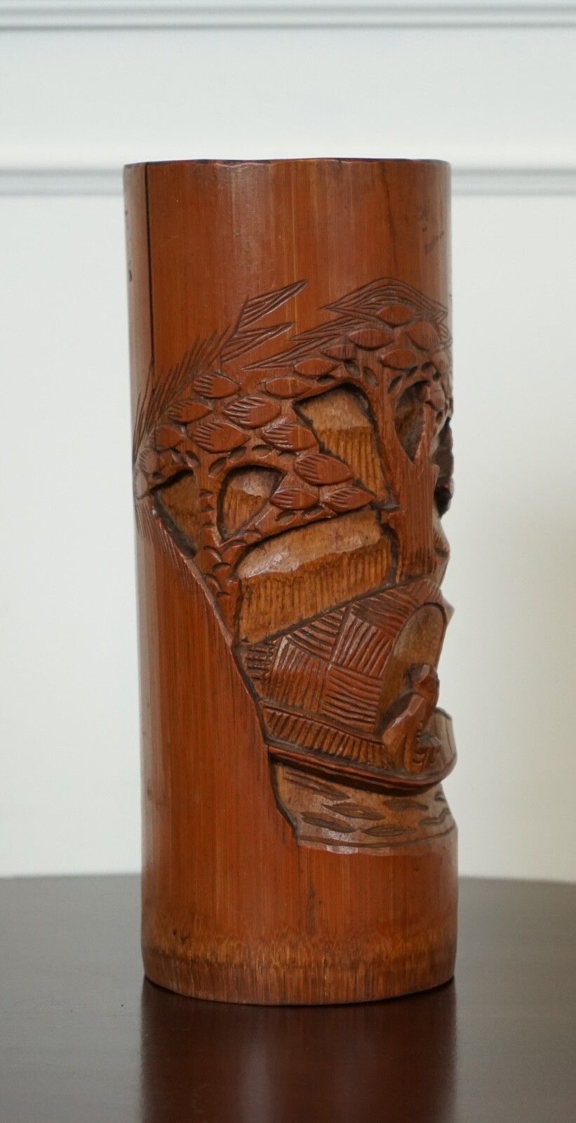 Old Chinese Bamboo Brush Pot Dried Flower Vase photo for sale