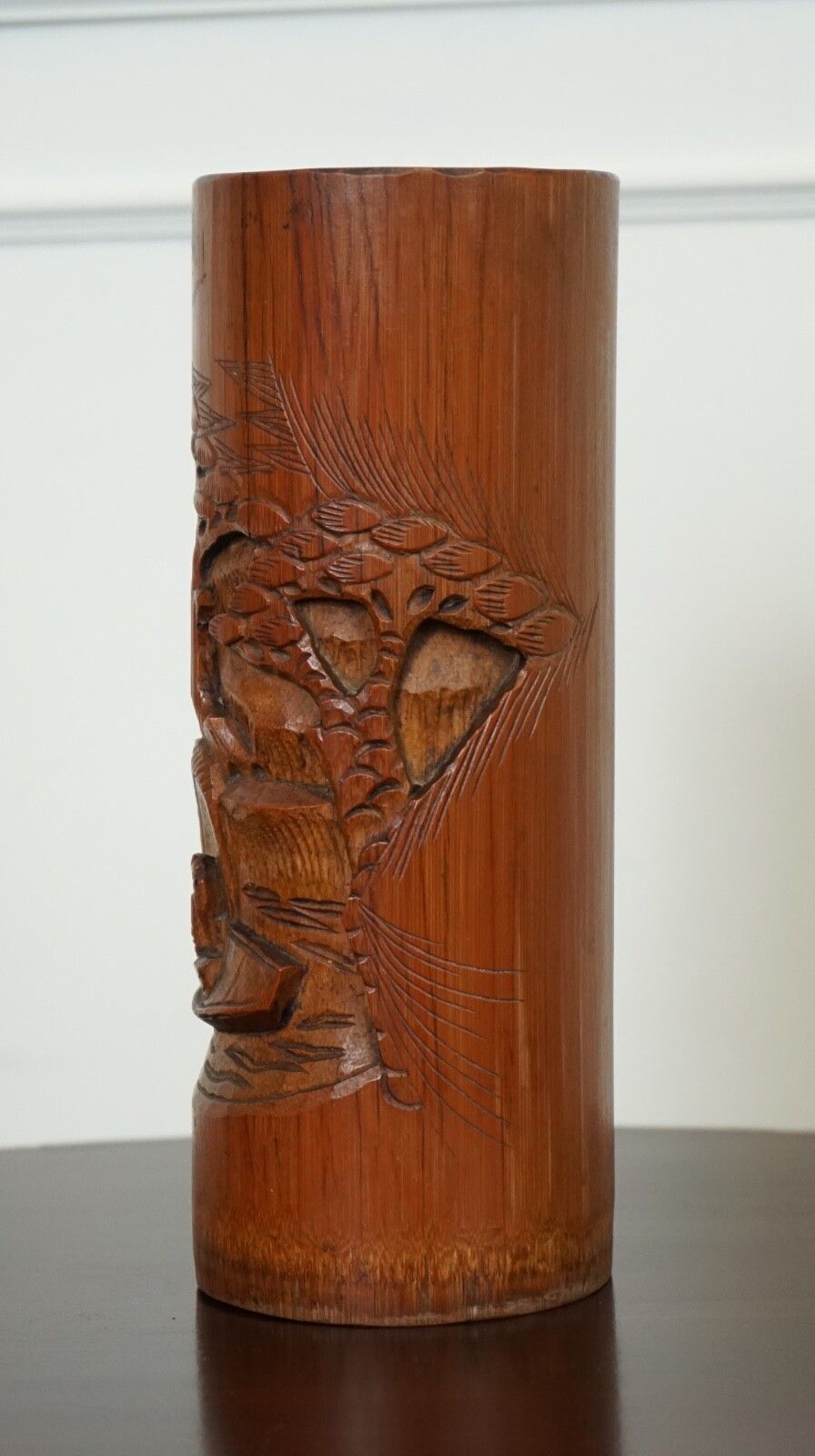 Old Chinese Bamboo Brush Pot Dried Flower Vase photo Home Decor