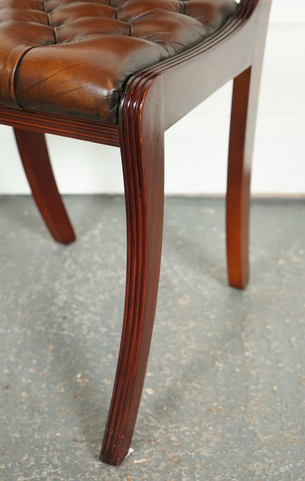 Furniture Set Of 6 Restored Chesterfield Leather Dining Chairs J1 photo