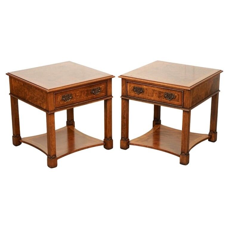 Pair Burr Walnut Bedside Nightstands End Side Lamp Tables Brights Of Nettlebed