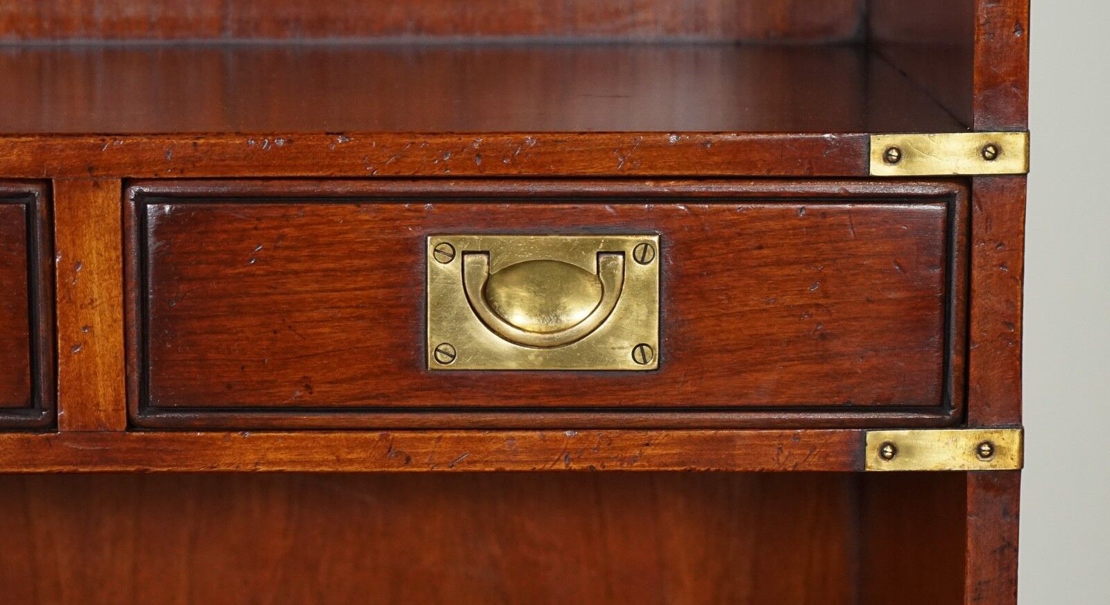 photo furniture Harrods London Kennedy Three Drawers Burr Yew Wood & Brass Military Bookcase
