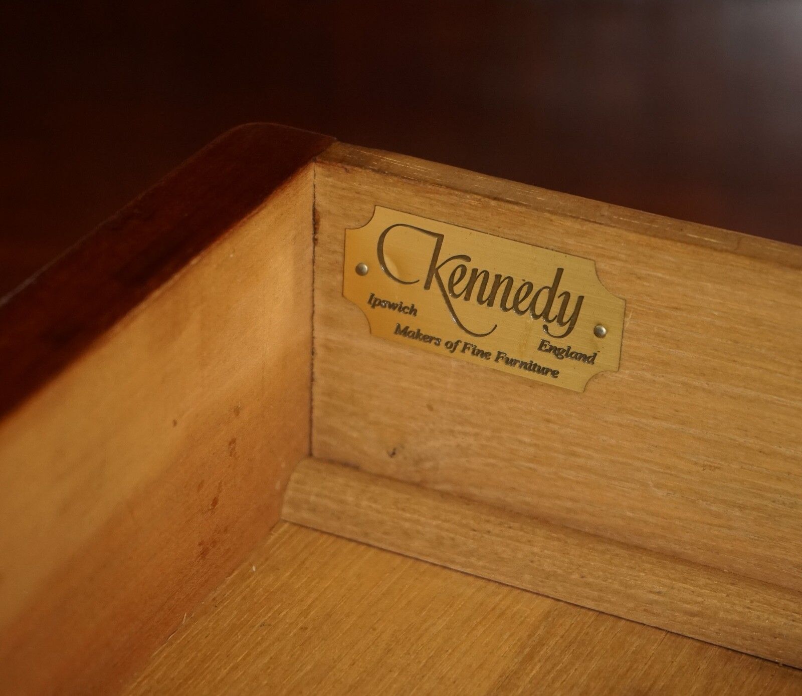 2650.0 Harrods London Kennedy Three Drawers Burr Yew Wood & Brass Military Bookcase photo