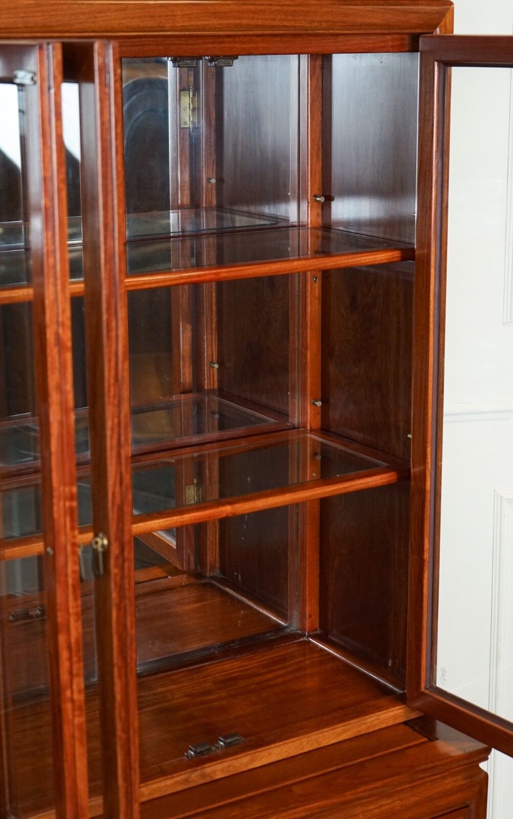 Large Vintage Oriental Chinese Carved Solid Hardwood Bookcase Display Cabinet photo buy
