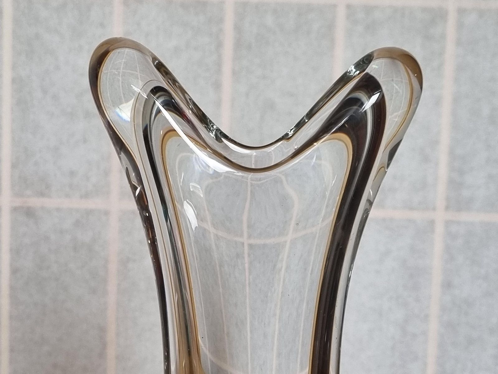 Thomas Webb Flair Vase | David Hammond Design | 1960s British Art Glass | Controlled Bubble Amber Base photo 97.0