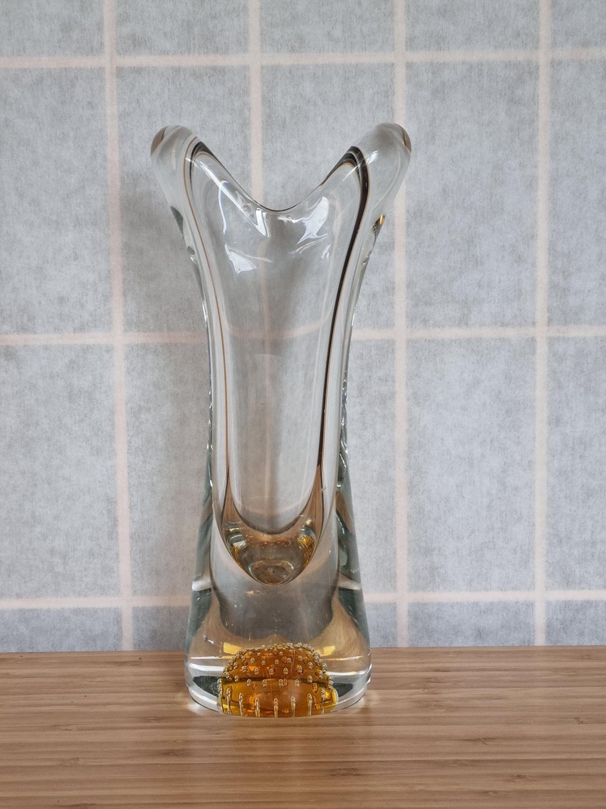 Thomas Webb Flair Vase | David Hammond Design | 1960s British Art Glass | Controlled Bubble Amber Base photo buy