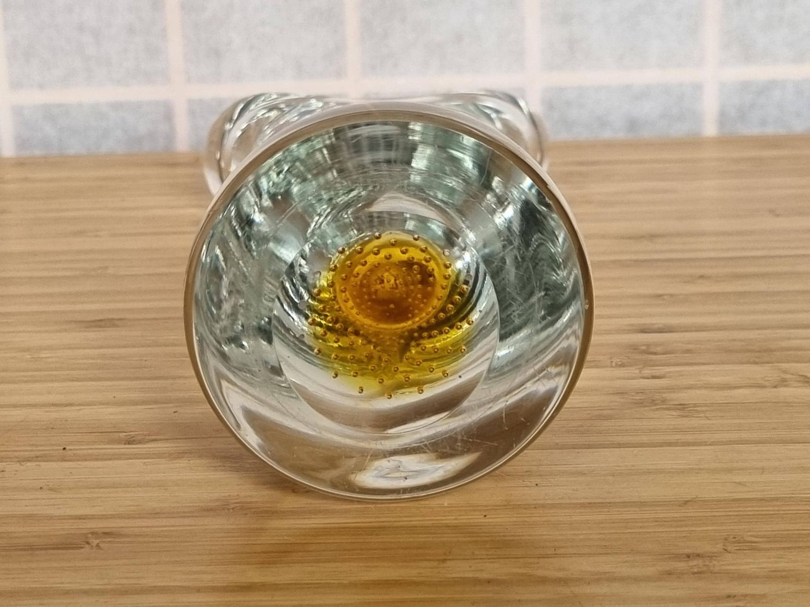 photo furniture Thomas Webb Flair Vase | David Hammond Design | 1960s British Art Glass | Controlled Bubble Amber Base