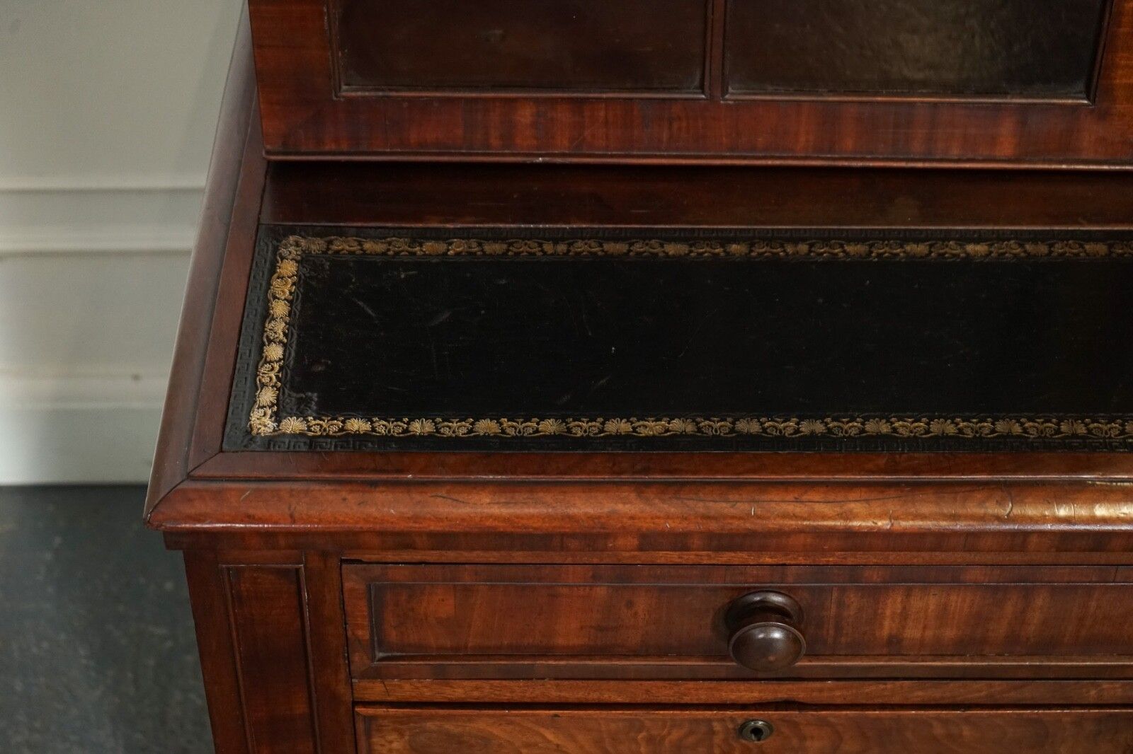 Antique Dresser Bookcase Display Cabinet On Chest Of Drawers Black Leather Top photo 3250.0