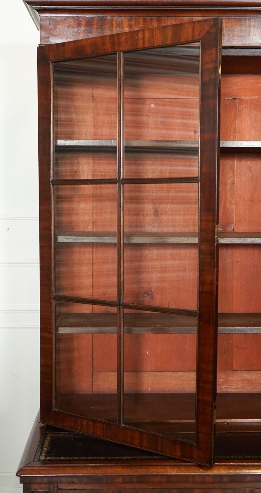 Furniture Antique Dresser Bookcase Display Cabinet On Chest Of Drawers Black Leather Top photo