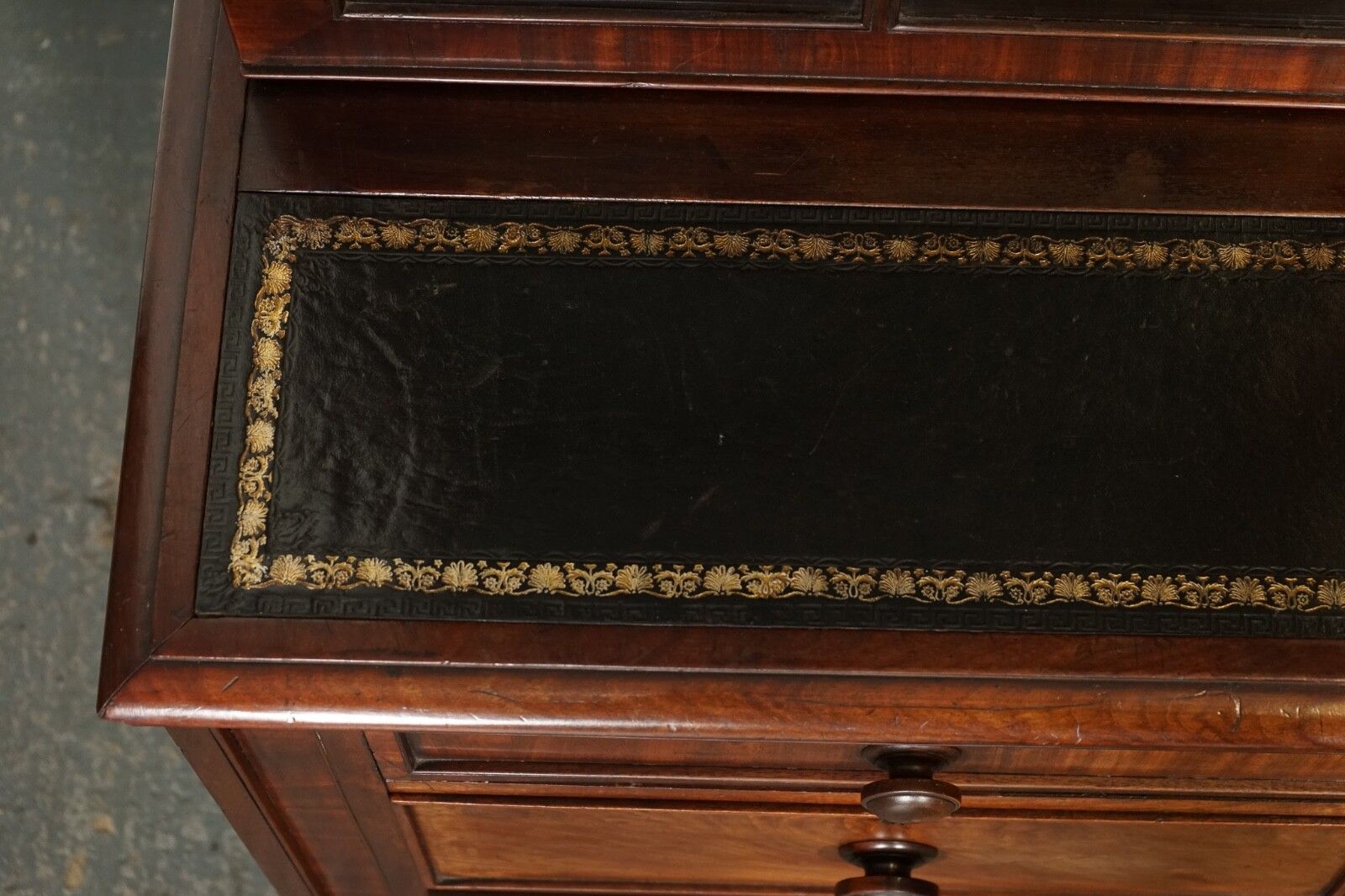 photo buy Antique Dresser Bookcase Display Cabinet On Chest Of Drawers Black Leather Top