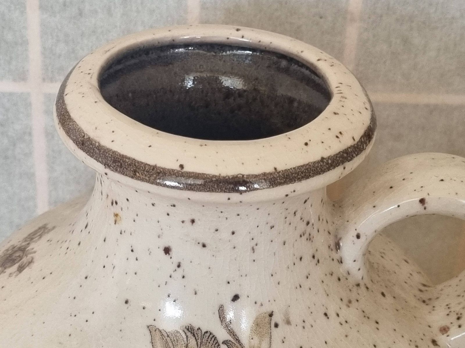 Scheurich German Pottery Vase | Mid Century Floral Jug | 1960s West German Ceramic | Speckled Beige Handled Jug Vase photo buy