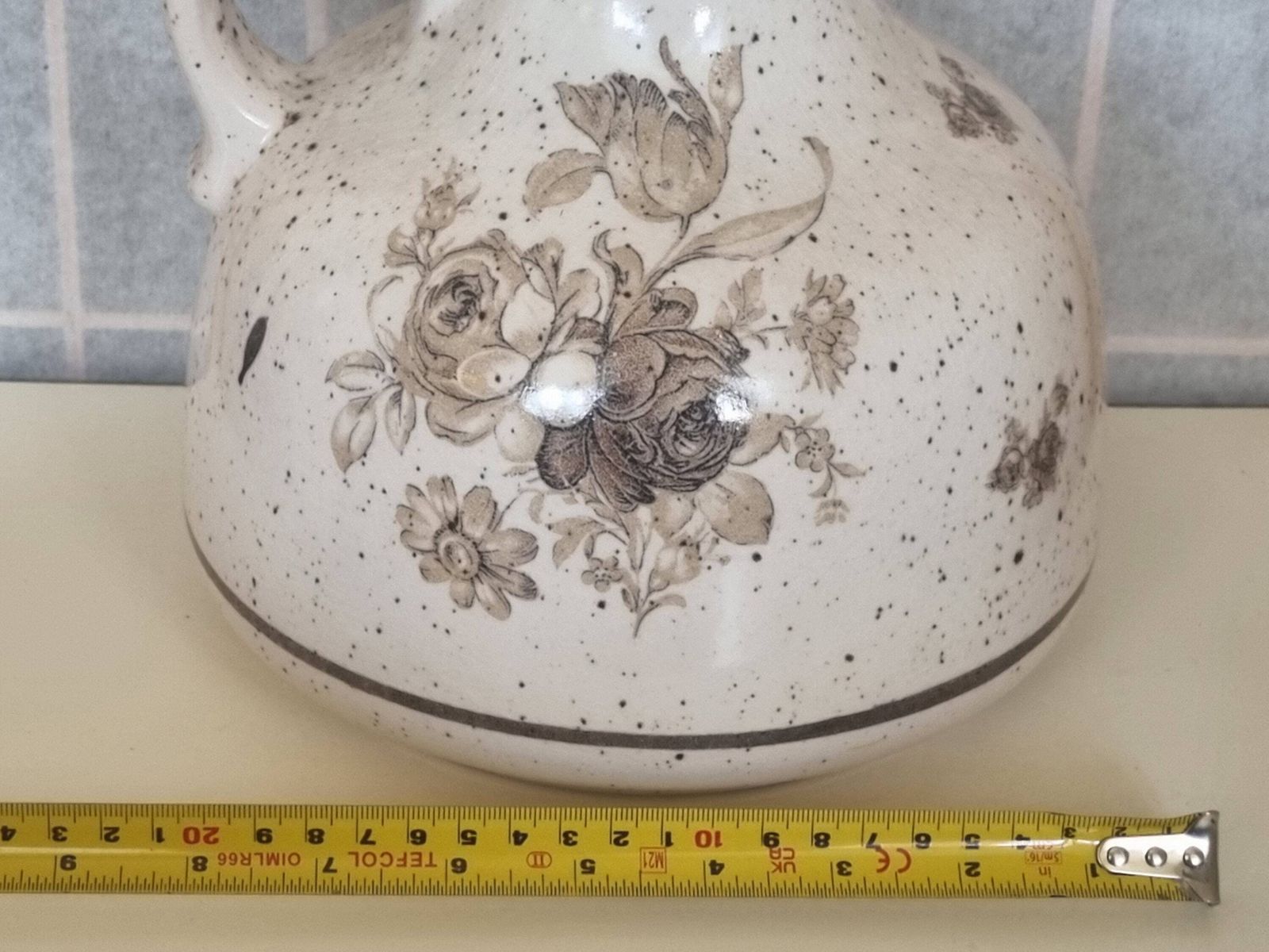 photo furniture Scheurich German Pottery Vase | Mid Century Floral Jug | 1960s West German Ceramic | Speckled Beige Handled Jug Vase