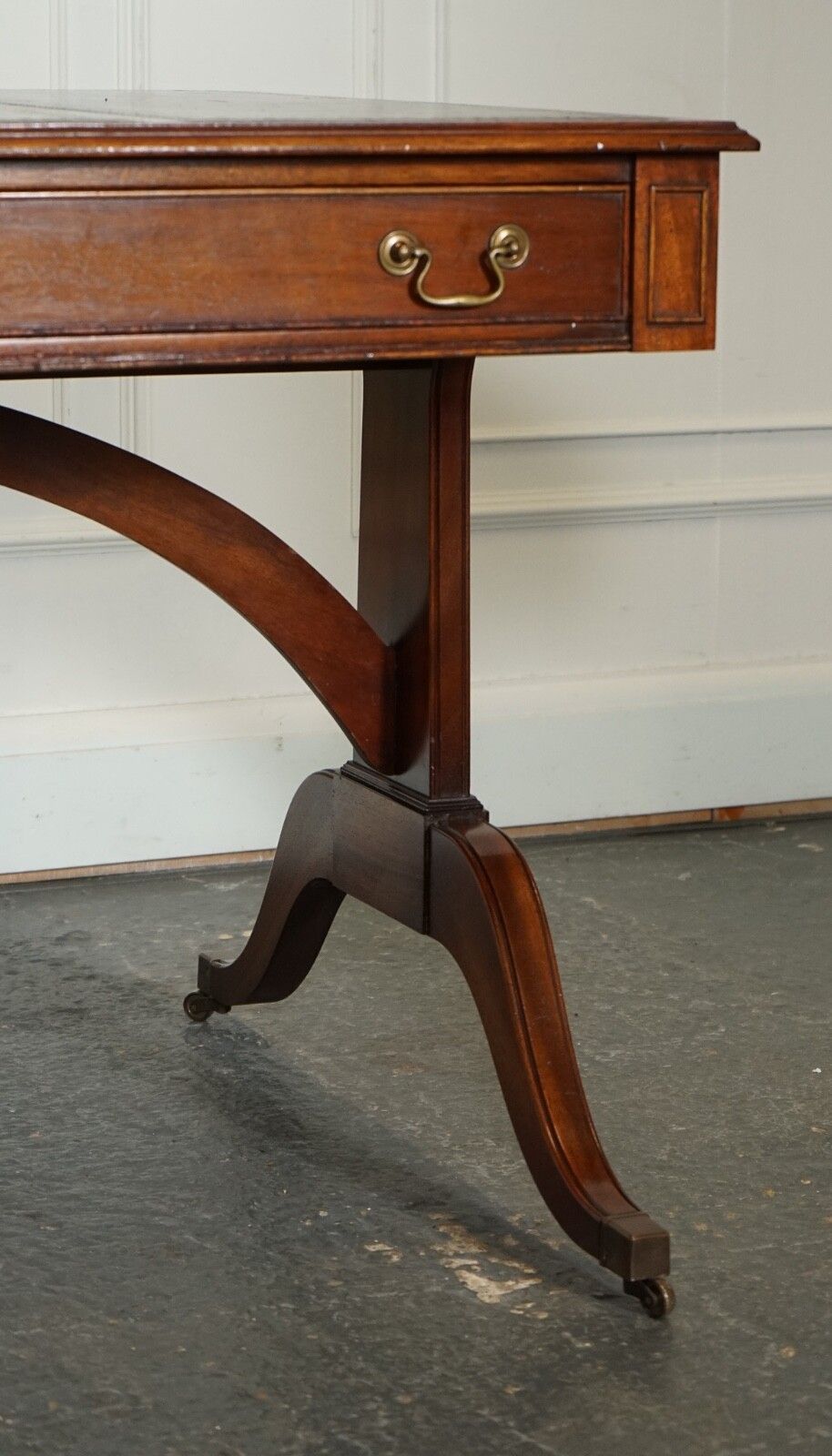photo for sale Bevan Funnel Regency Style Two Drawers Writing Office Desk Table Green Leather