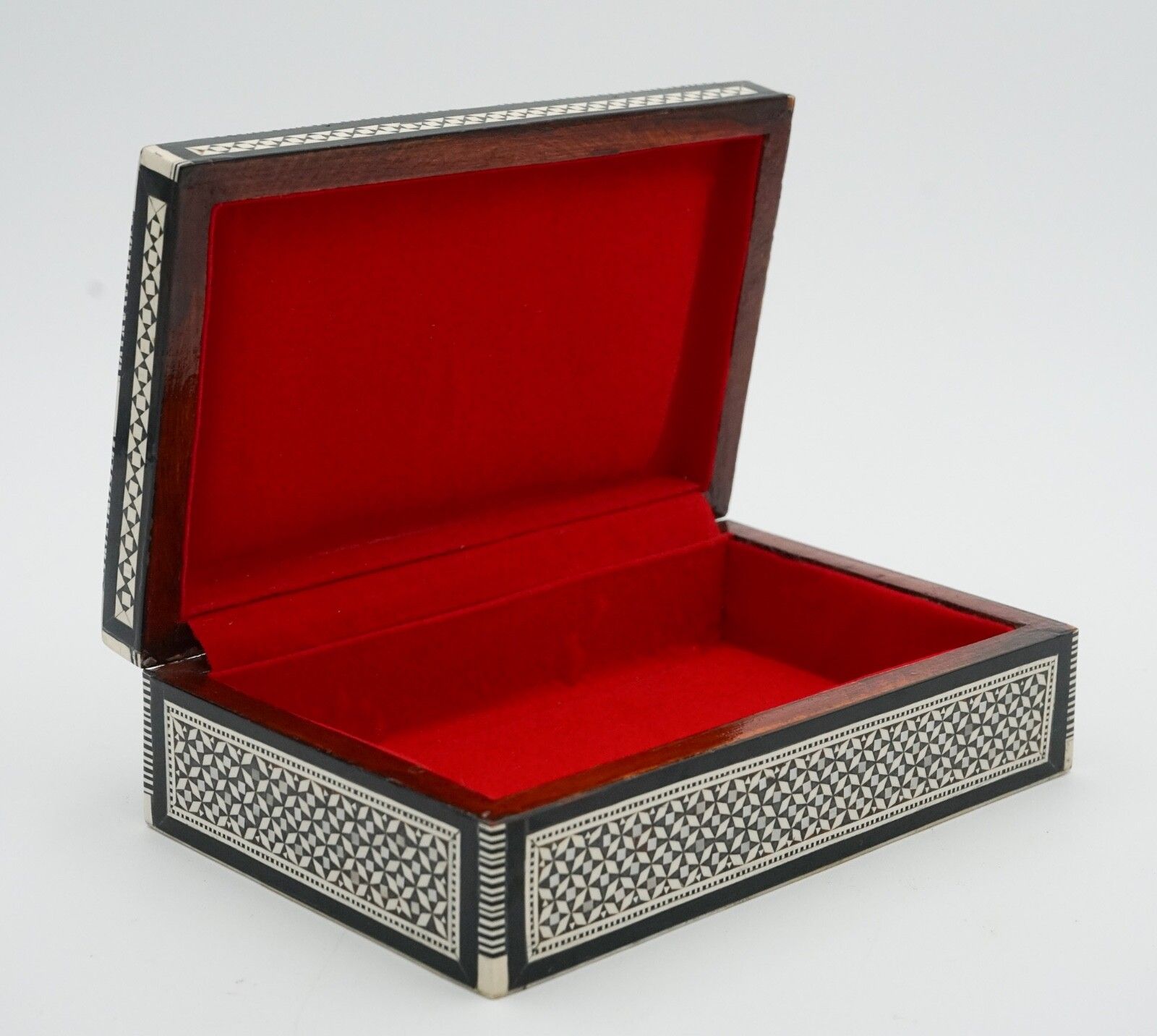 Moorish Micro Mosaic Inlaid Mother Of Pearl Trinket Jewellery Storage Box photo vintage