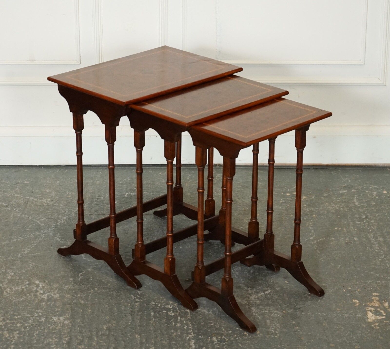Restored Vintage Sheraton Revival Burr Walnut Nest Of Tables photo furniture