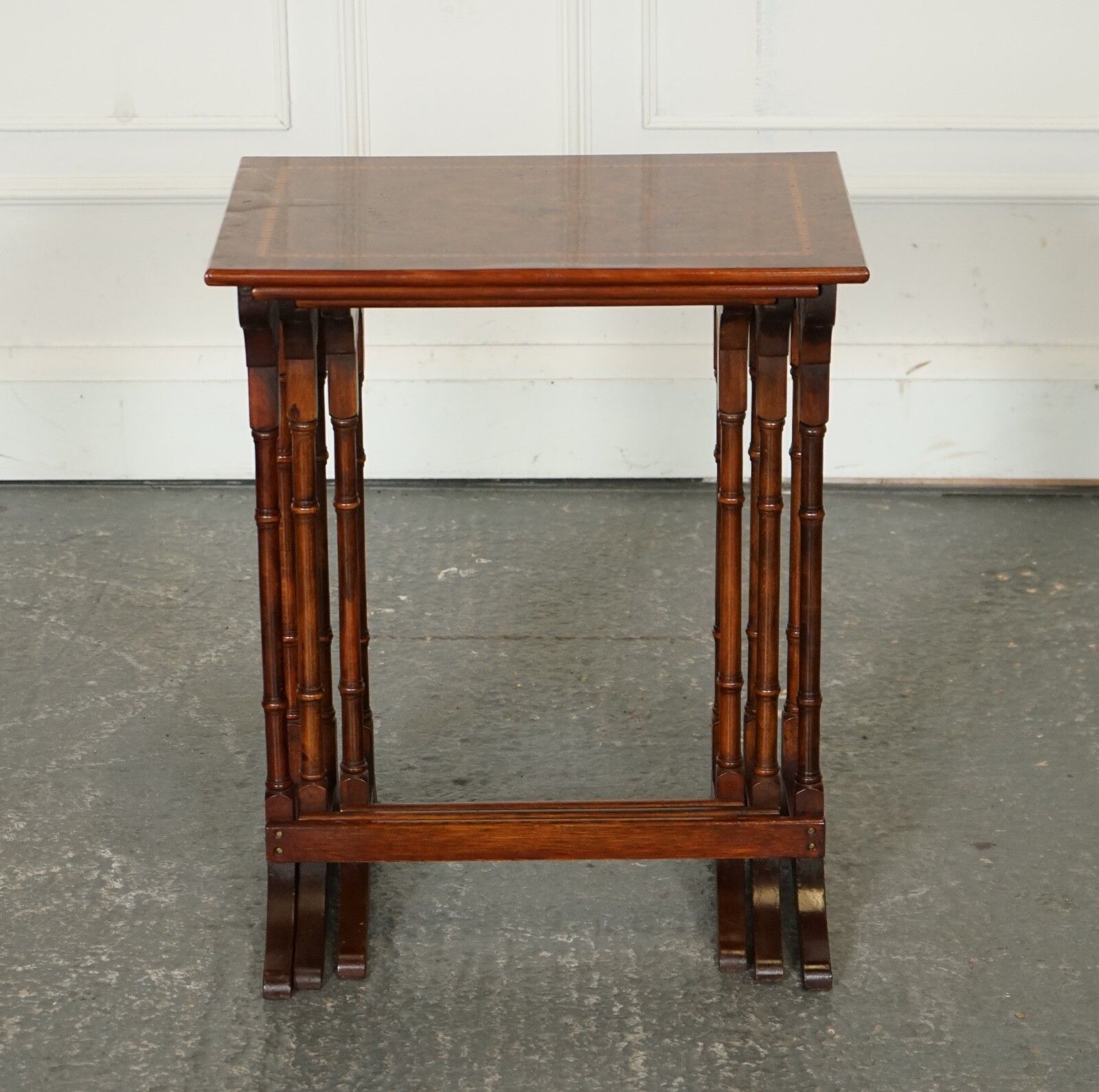 Restored Vintage Sheraton Revival Burr Walnut Nest Of Tables photo buy