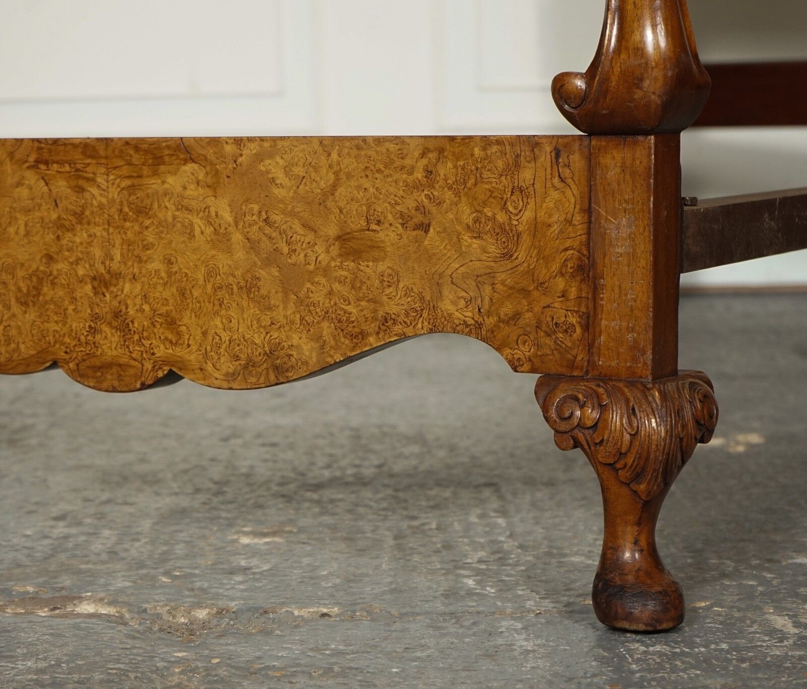Furniture Circa 1930 Art Deco Burr Walnut English Made Vono Bedstead Frame Queen Anne Legs photo